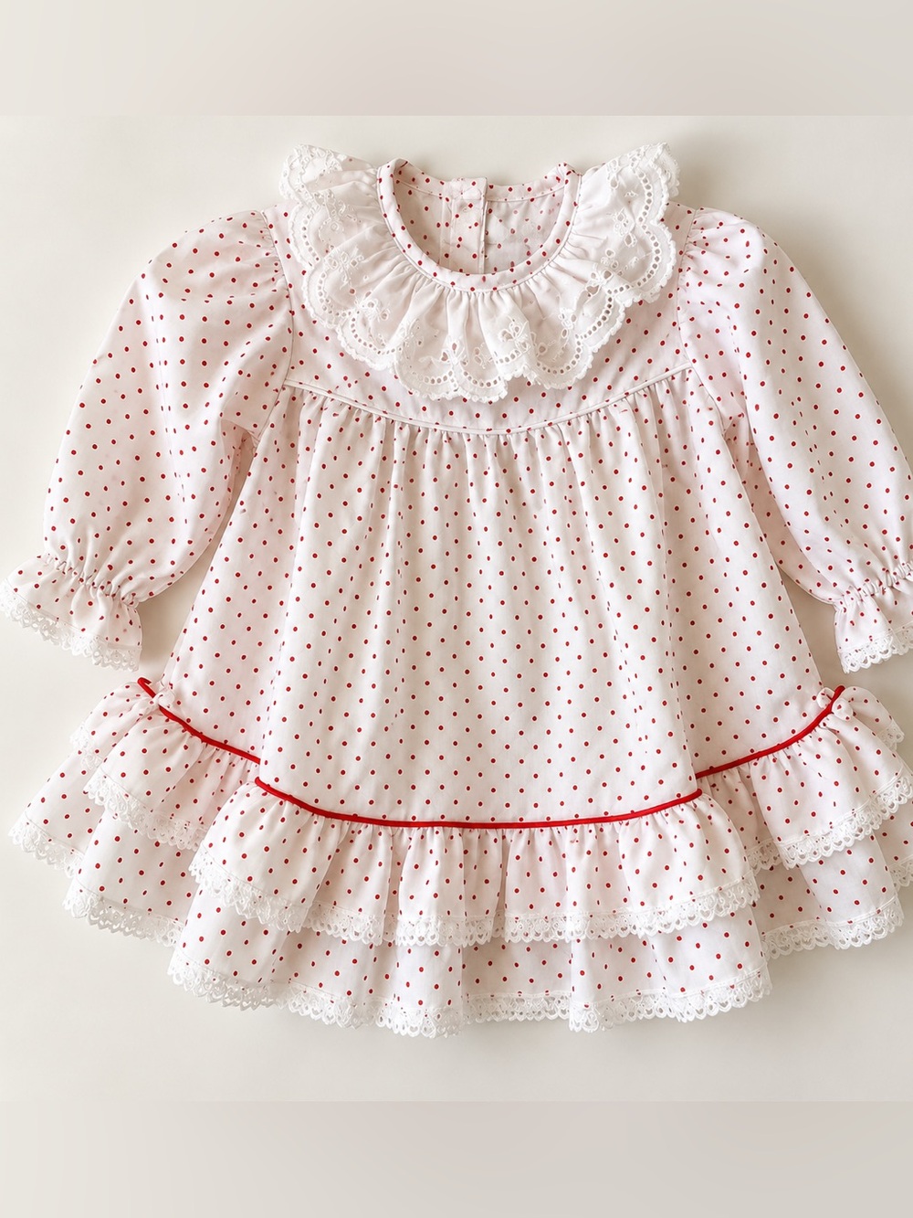 Vintage Roanna Girls Polka Dot Ruffle Dress White Red Cottagecore 80s 90s
